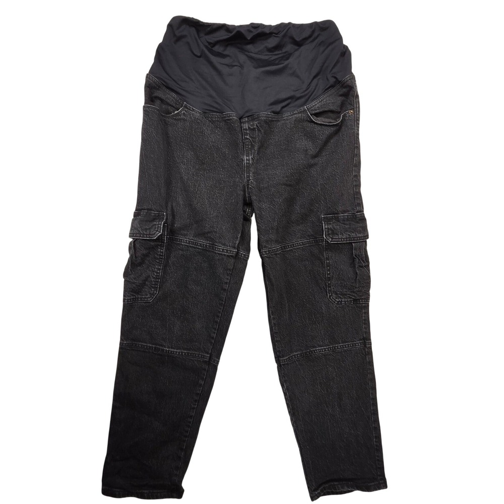 Isabel Maternity Black Jean Cargo Pant Women size 14 90s straight EUC Stretchy